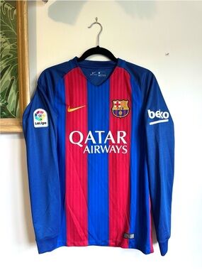 Nike Barcelona Long Sleeve Messi Jersey 10 Striped UNICEF LaLiga Home Kit Small